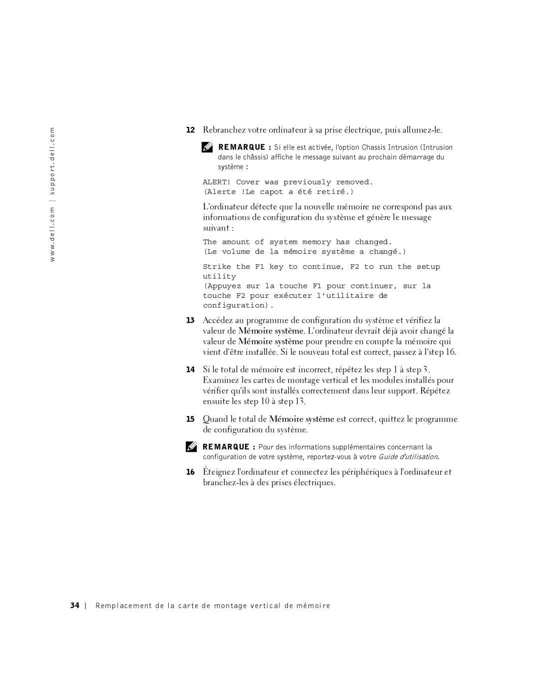 Dell 530 manual Remplacement de la carte de montage vertical de mémoire 