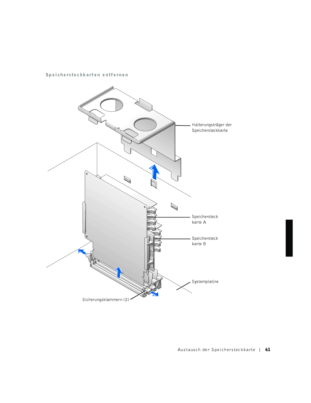 Dell 530 manual Sp e i ch e rs te c kk a rt e n e n tf e rn e n 