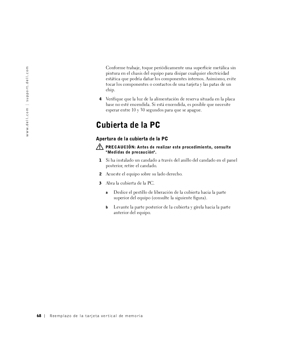 Dell 530 manual Cubierta de la PC, Apertura de la cubierta de la PC 