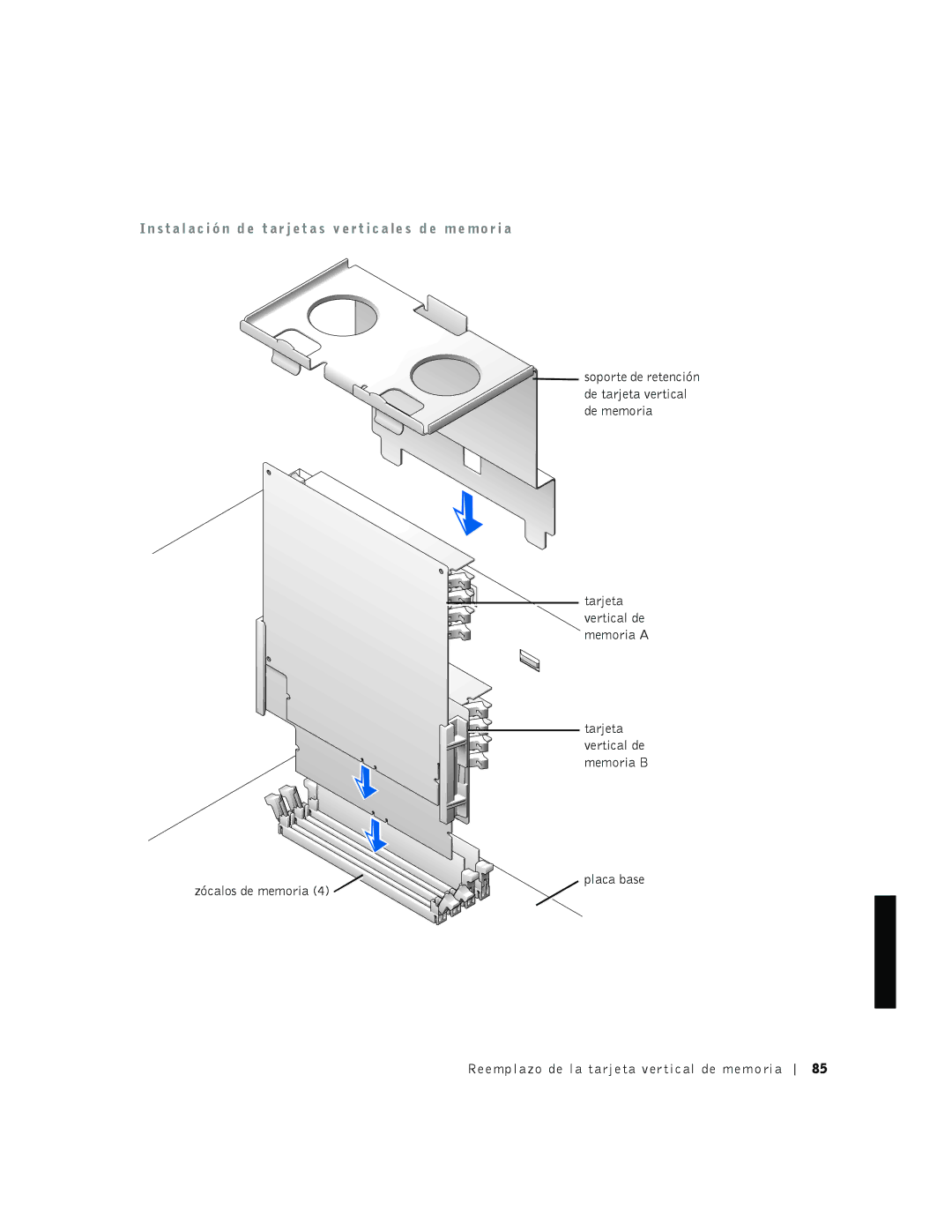 Dell 530 manual Tarjeta vertical de memoria B 