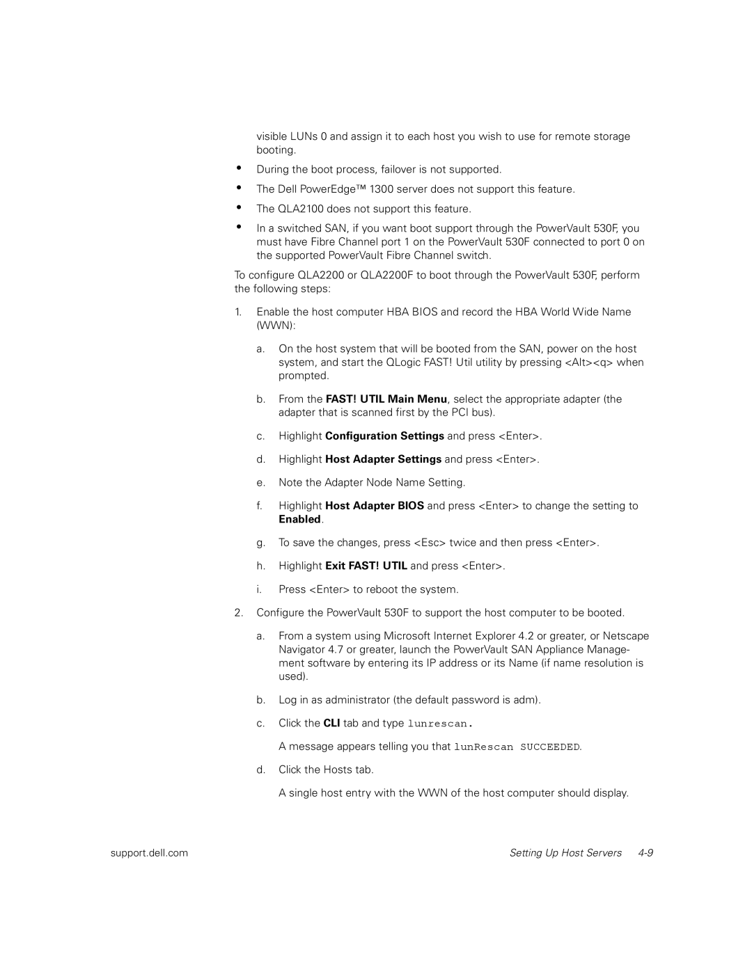 Dell 530F manual Setting Up Host Servers 