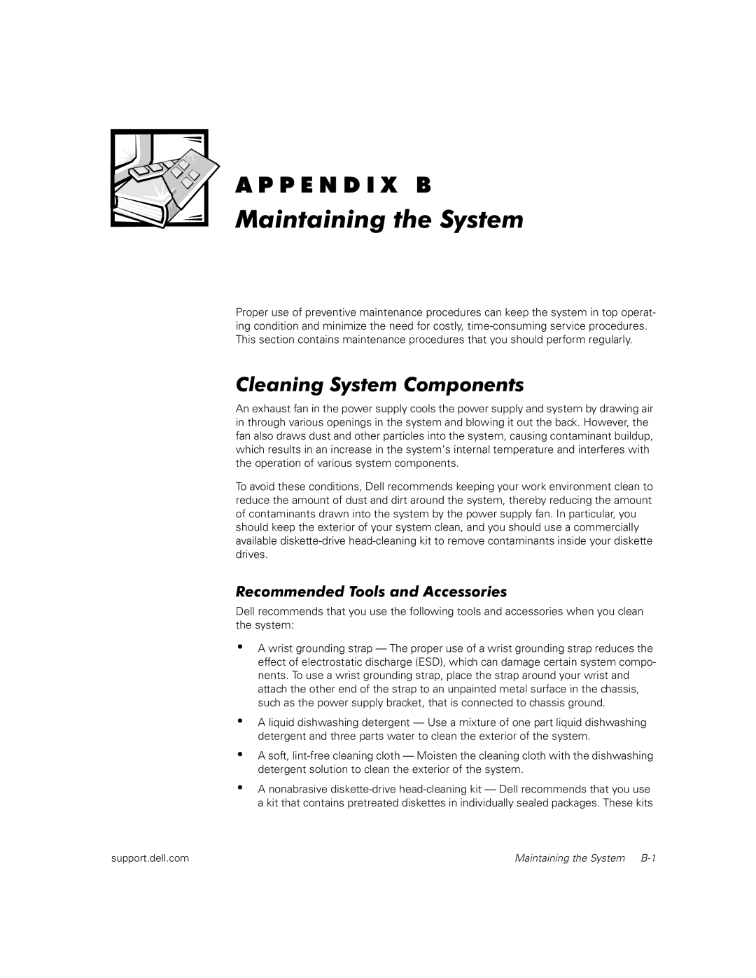 Dell 530F manual Maintaining the System B-1 