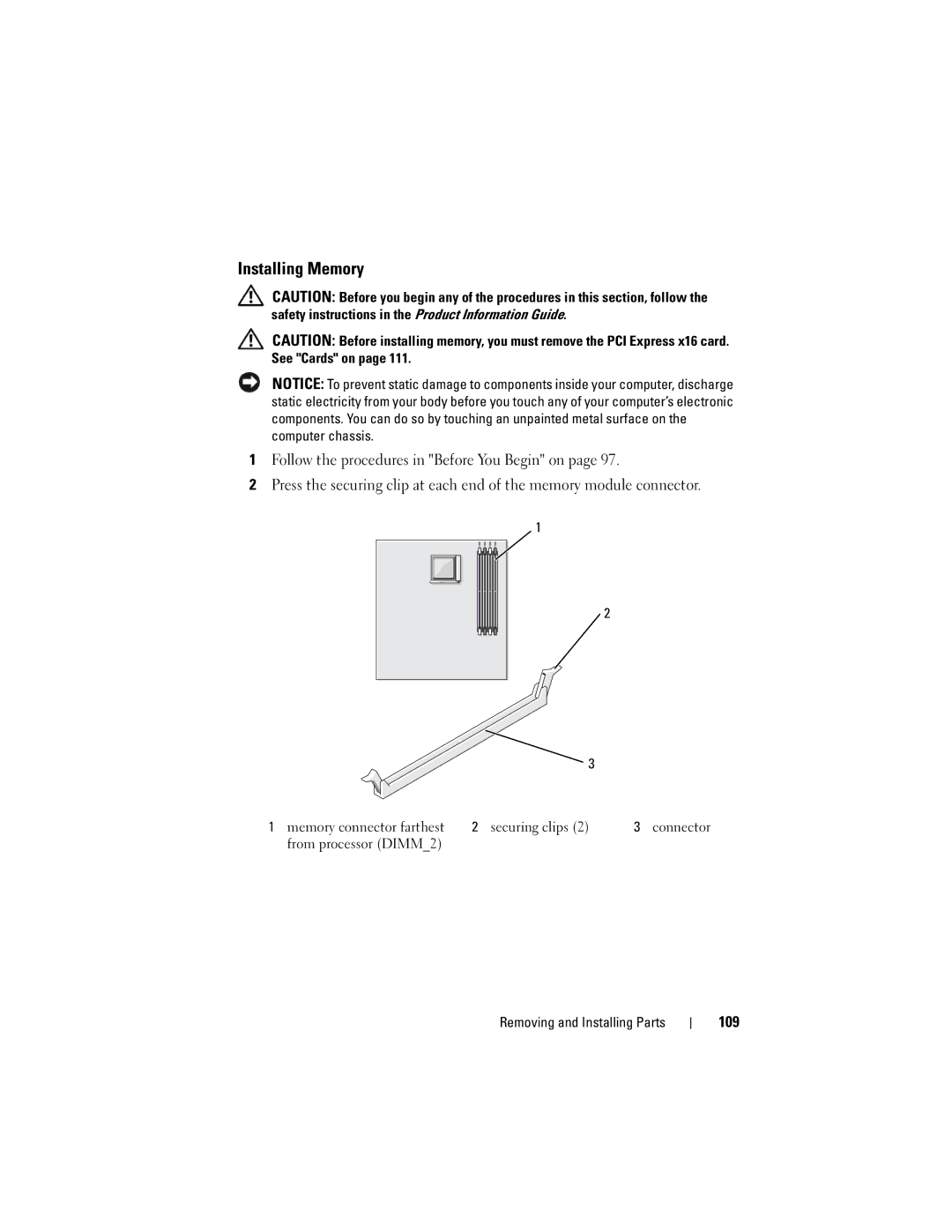 Dell 531 owner manual Installing Memory, 109 