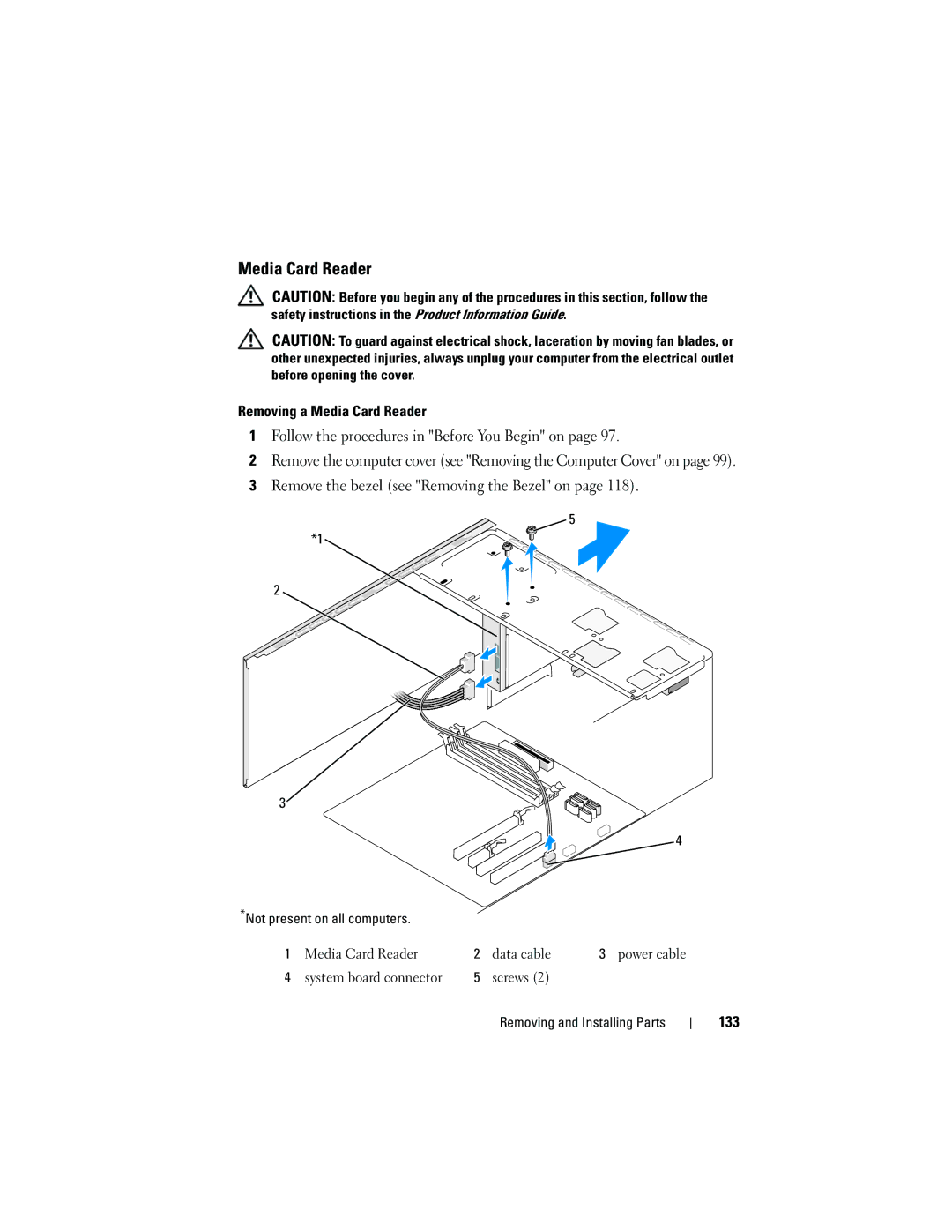 Dell 531 owner manual Media Card Reader, 133 