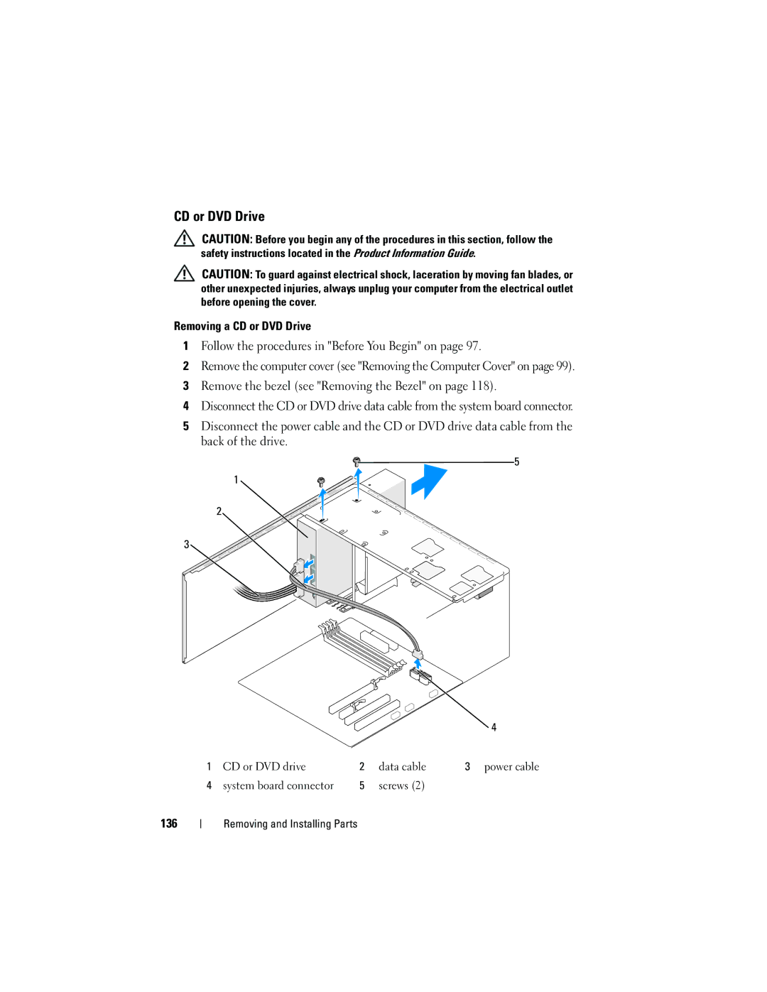 Dell 531 owner manual CD or DVD Drive, 136 