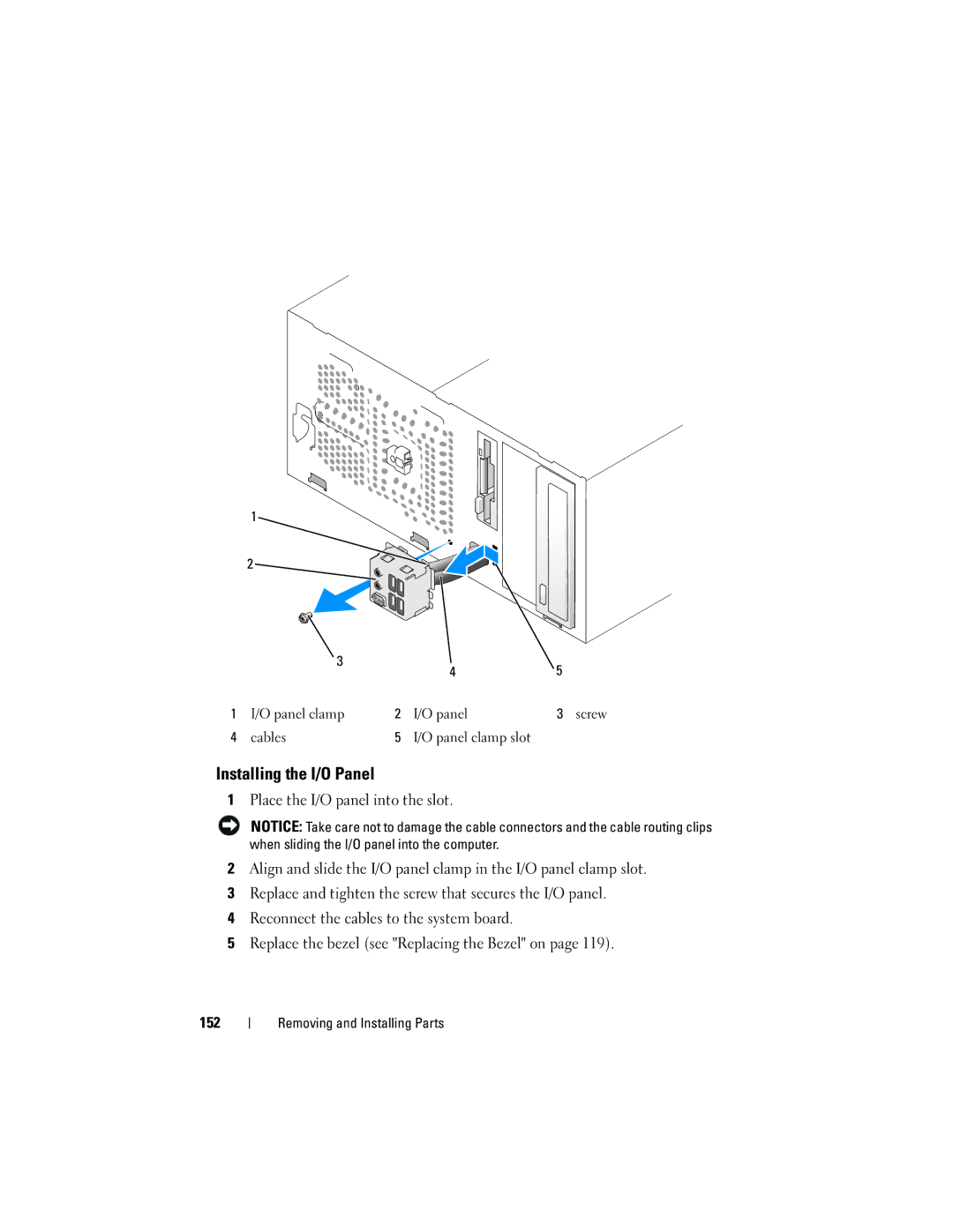 Dell 531 owner manual Installing the I/O Panel 