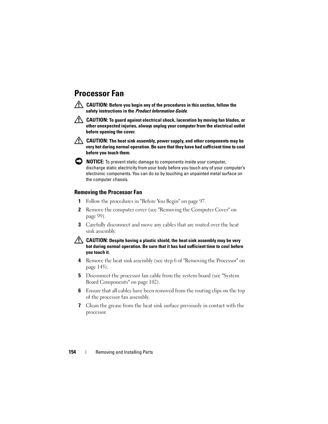 Dell 531 owner manual Removing the Processor Fan 