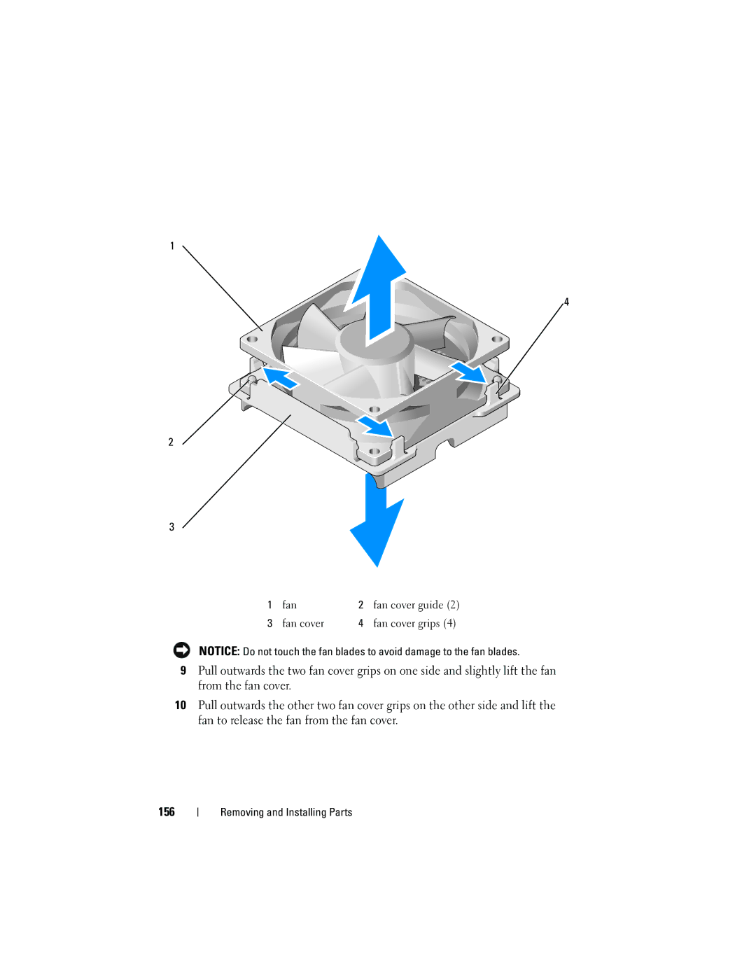 Dell 531 owner manual Fan Fan cover guide Fan cover grips 