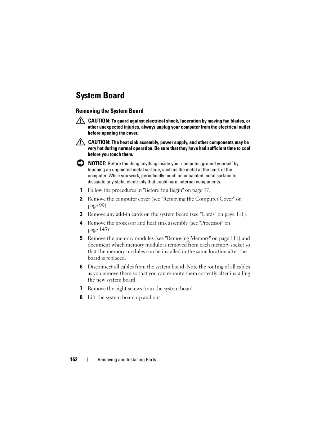 Dell 531 owner manual Removing the System Board 