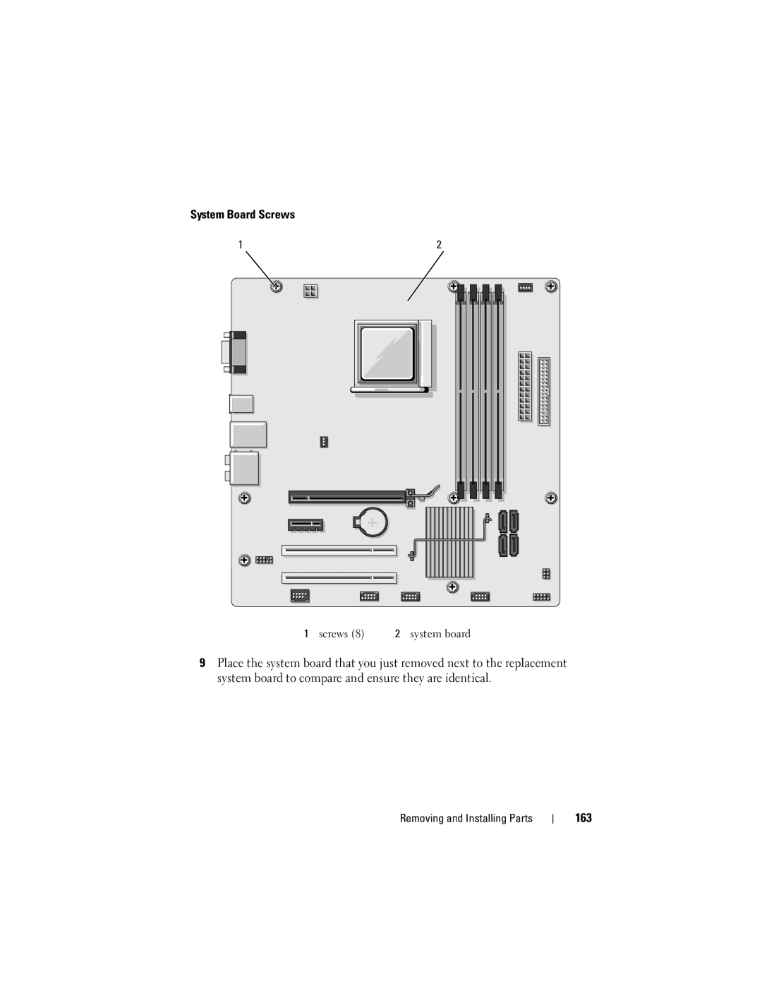 Dell 531 owner manual System Board Screws, 163 