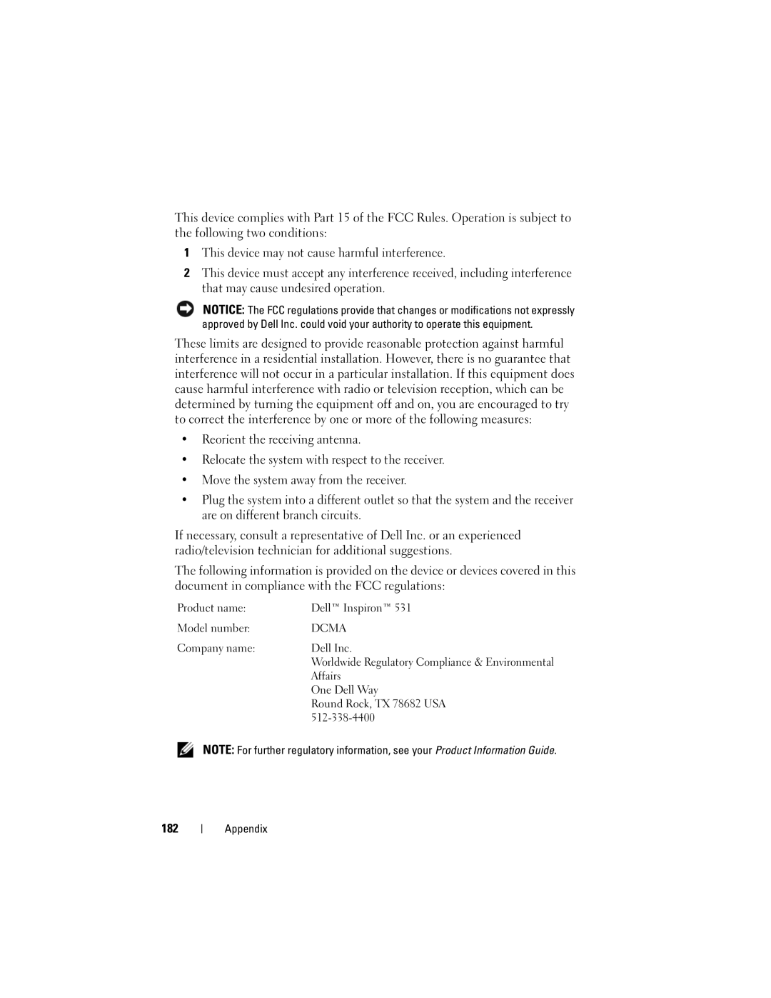 Dell 531 owner manual 182, Dcma 