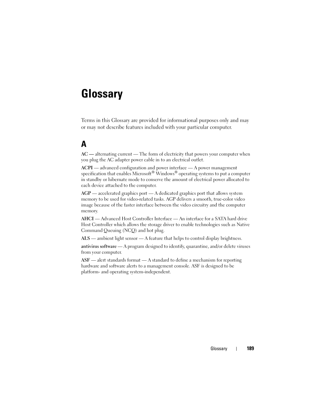 Dell 531 owner manual 189, Glossary 