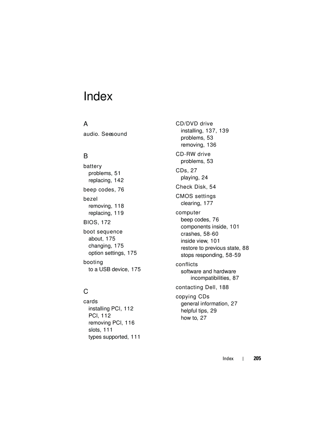 Dell 531 owner manual 205, Index 