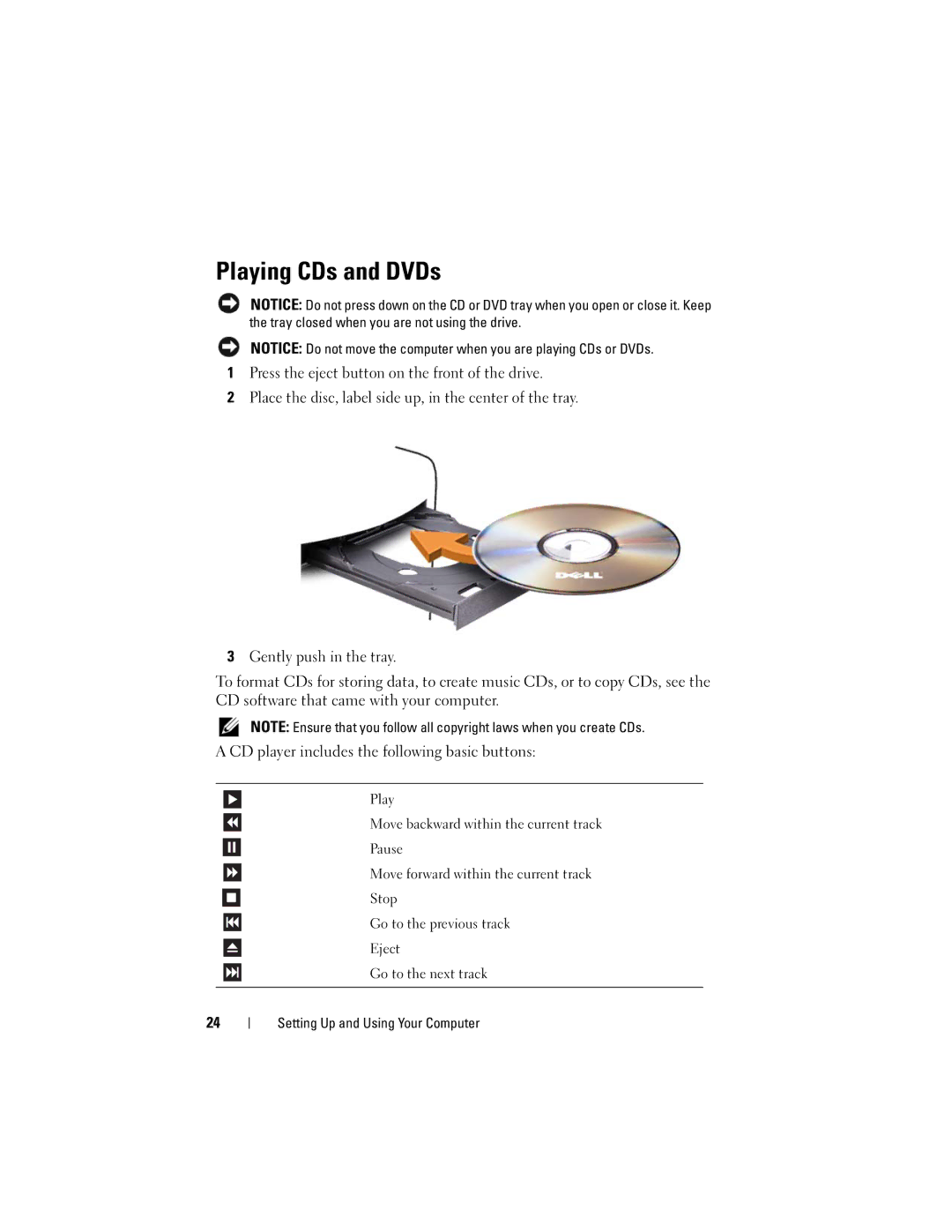 Dell 531 owner manual Playing CDs and DVDs 