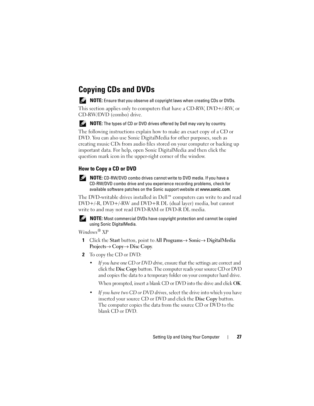 Dell 531 owner manual Copying CDs and DVDs, How to Copy a CD or DVD 