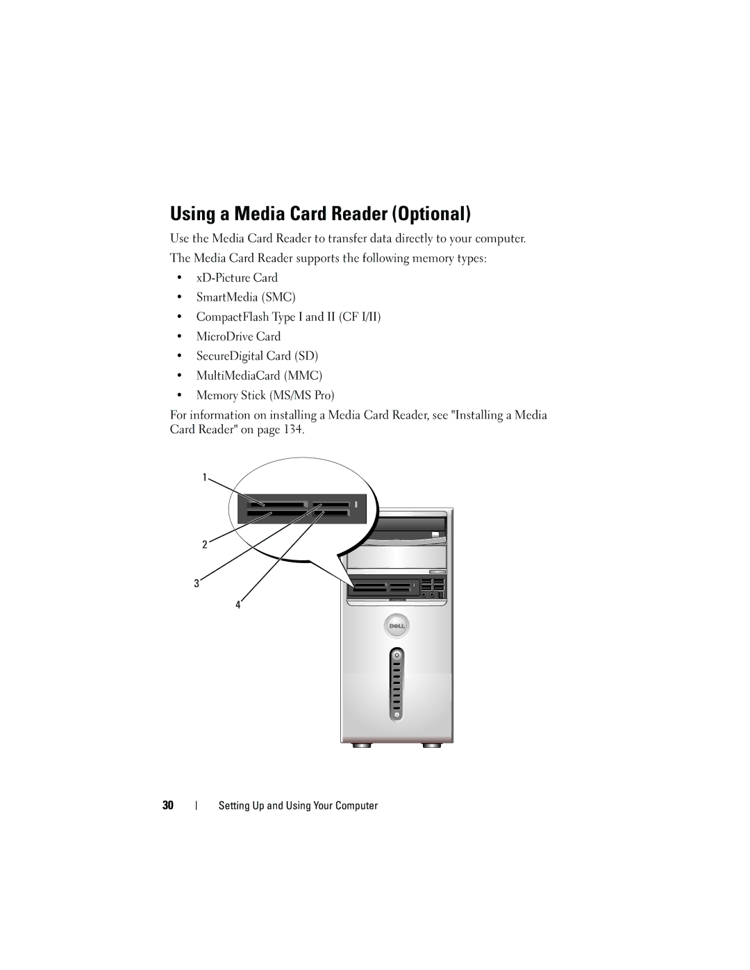 Dell 531 owner manual Using a Media Card Reader Optional 