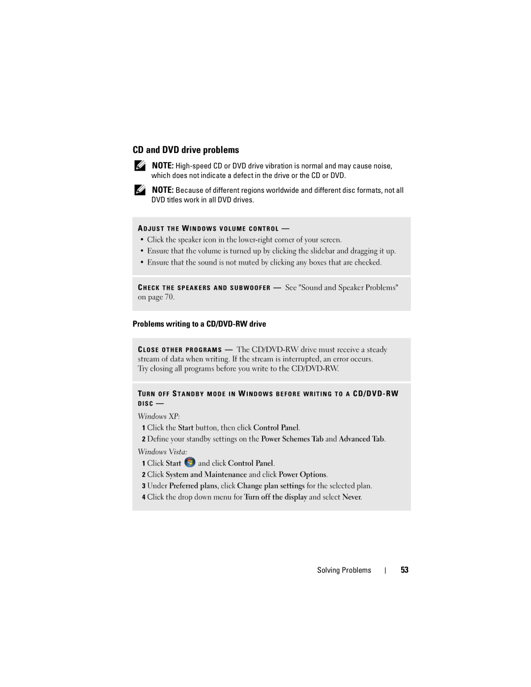 Dell 531 owner manual CD and DVD drive problems, Problems writing to a CD/DVD-RW drive 