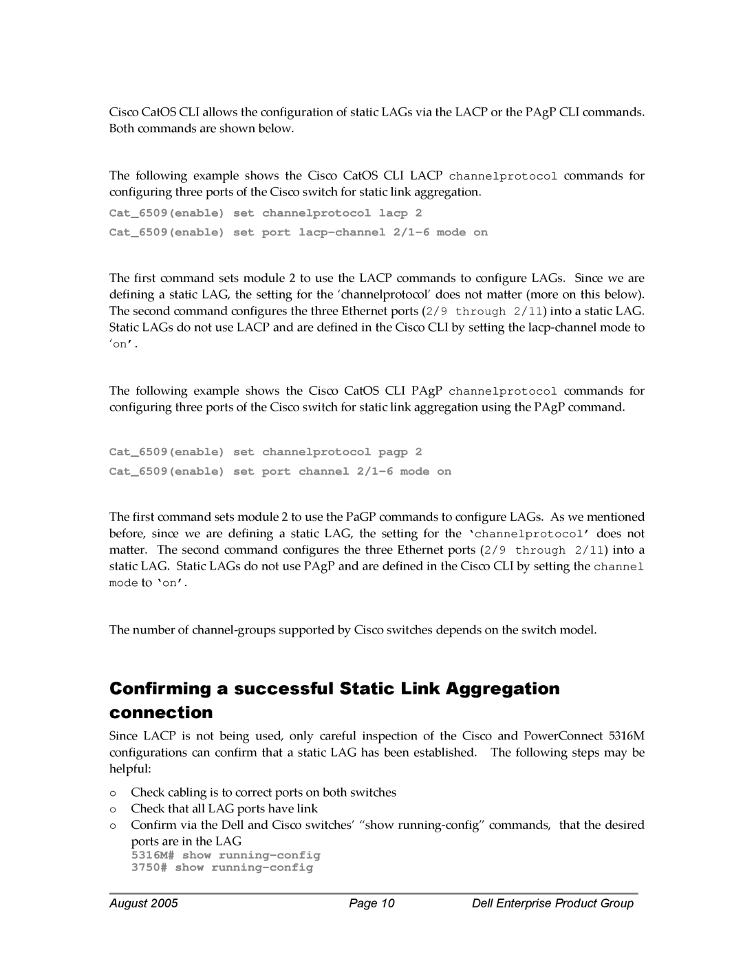 Dell 5316M manual Confirming a successful Static Link Aggregation connection 