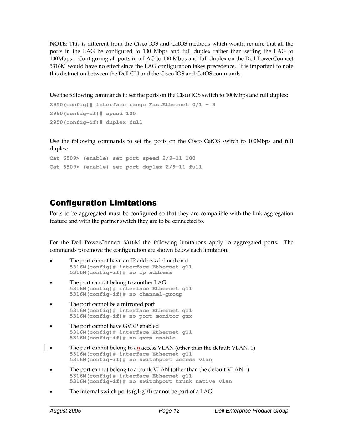 Dell 5316M manual Configuration Limitations 