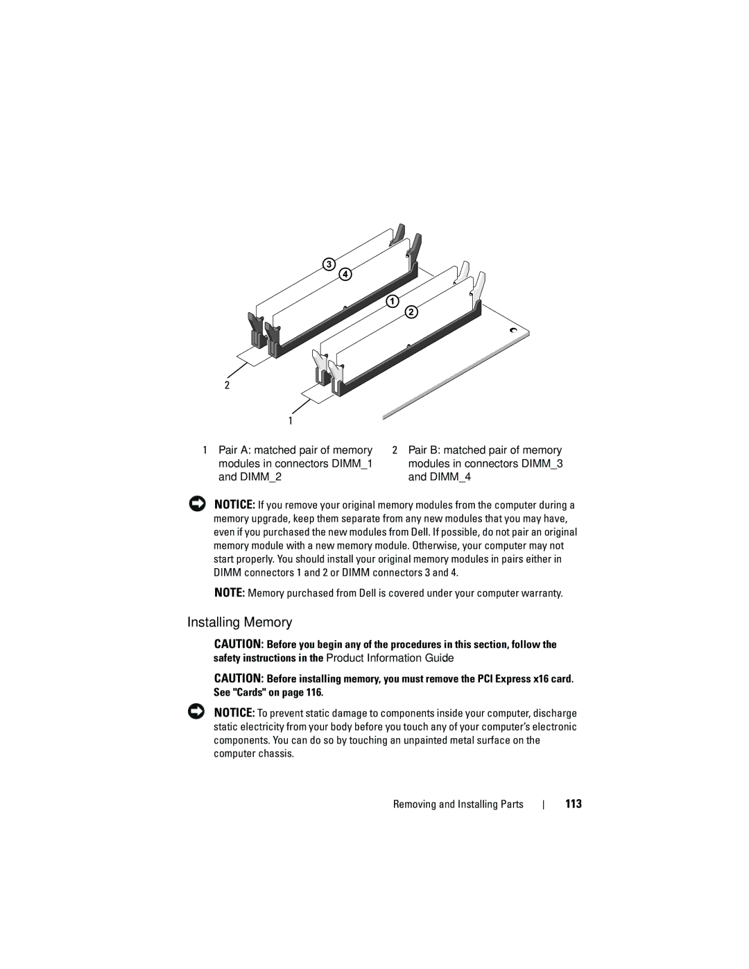 Dell 531S owner manual Installing Memory, 113 