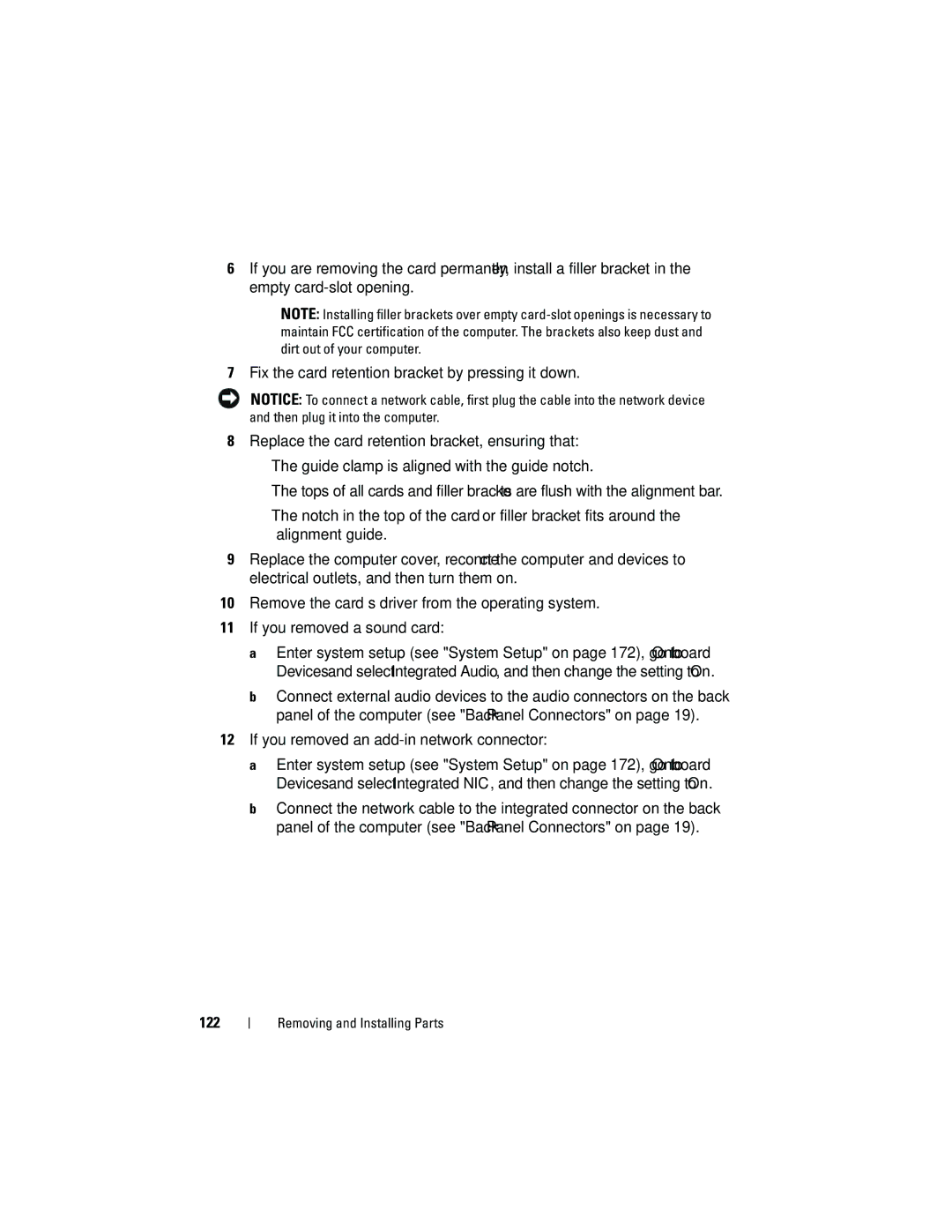 Dell 531S owner manual If you removed an add-in network connector, 122 