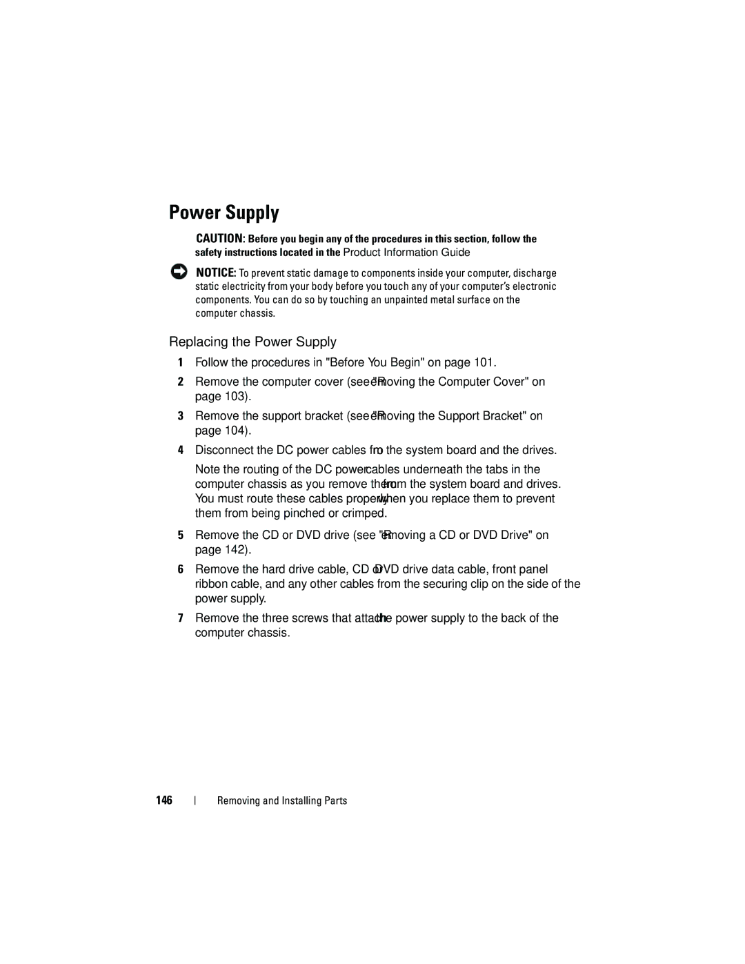 Dell 531S owner manual Replacing the Power Supply 