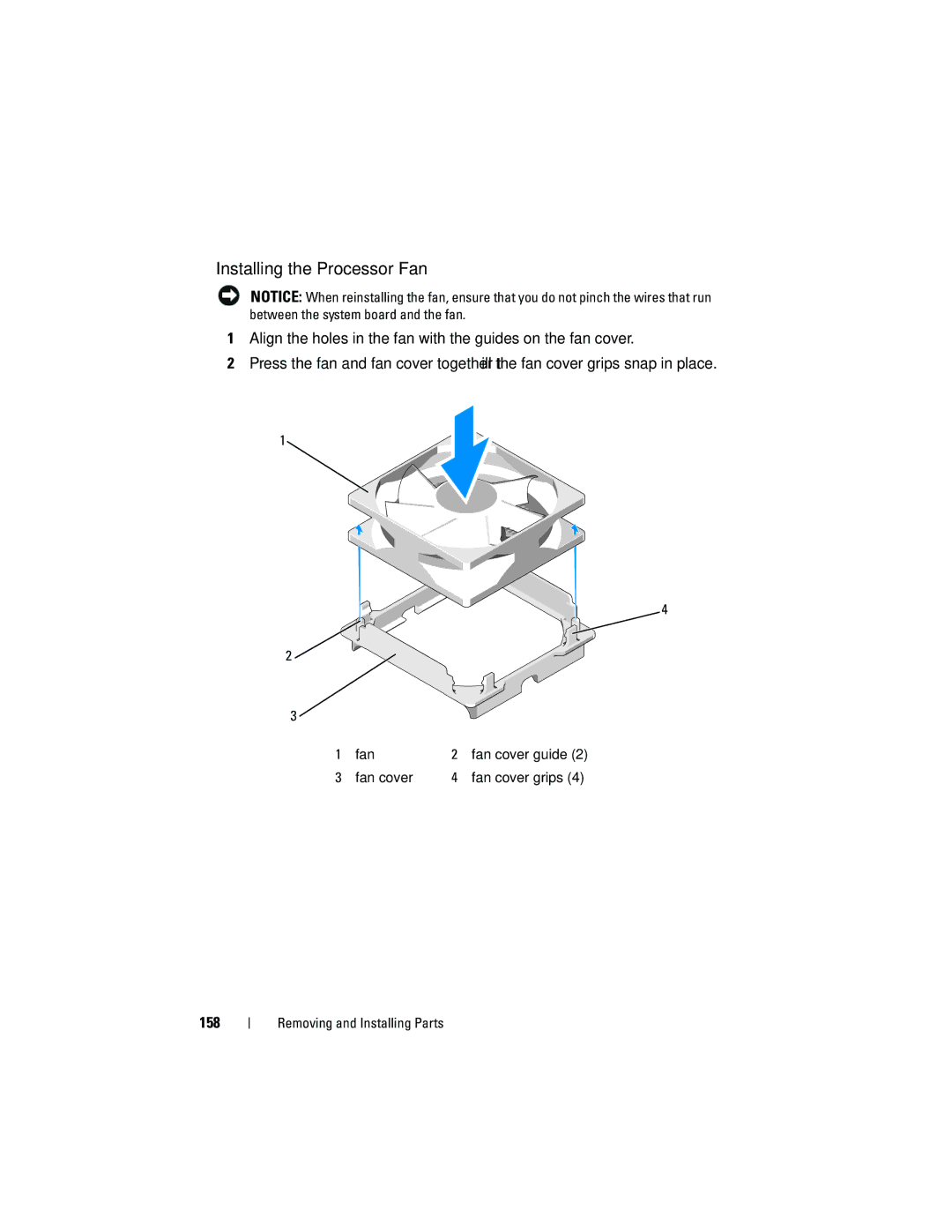 Dell 531S owner manual Installing the Processor Fan, 158 