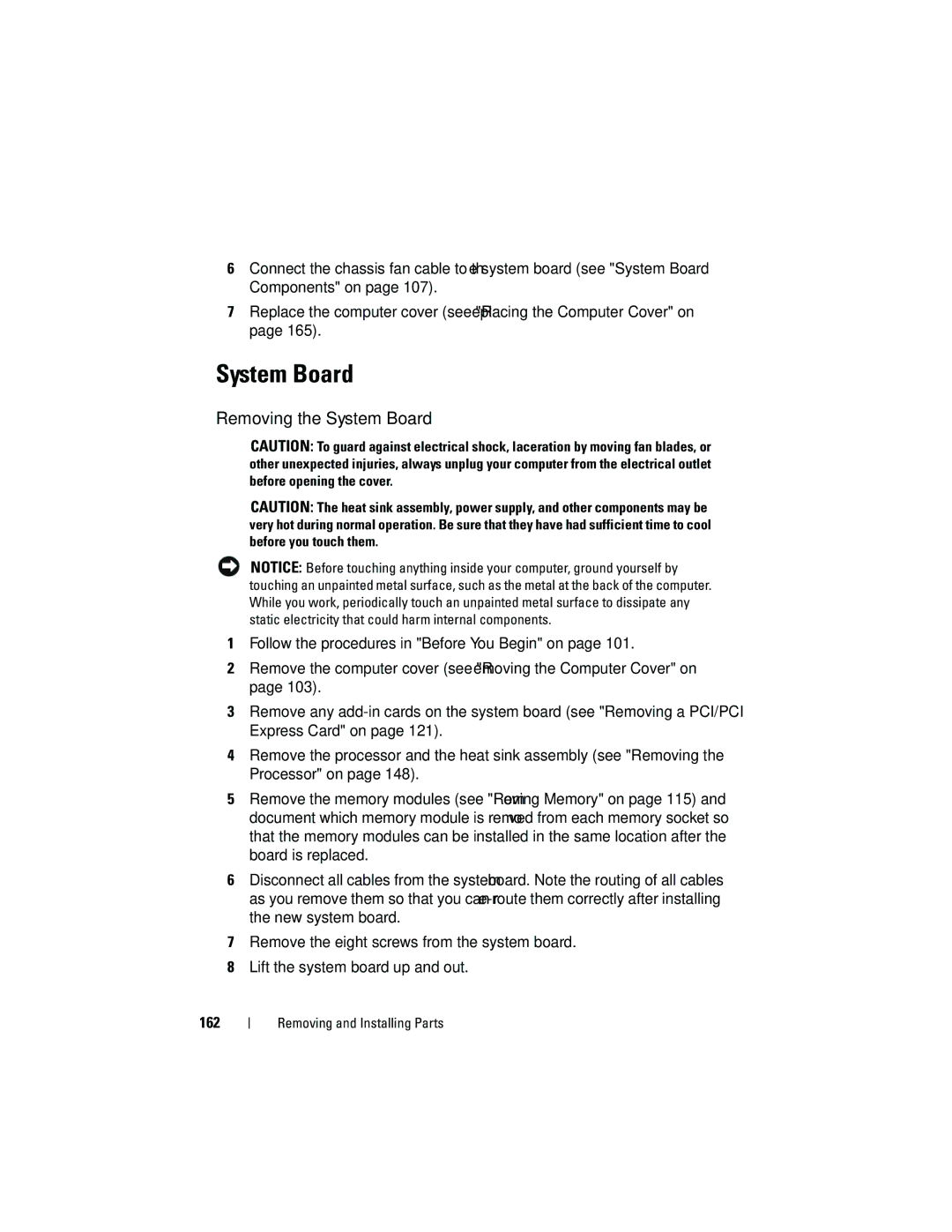 Dell 531S owner manual Removing the System Board 