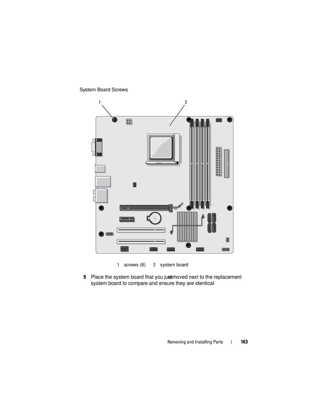 Dell 531S owner manual System Board Screws, 163 