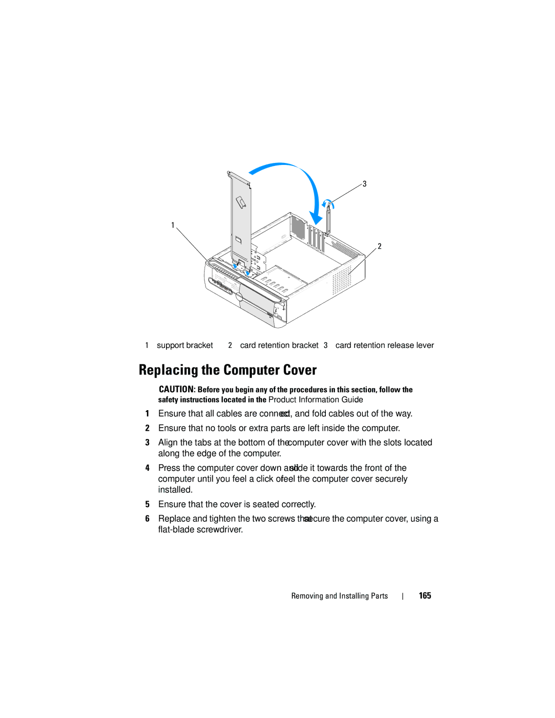 Dell 531S owner manual Replacing the Computer Cover, 165 