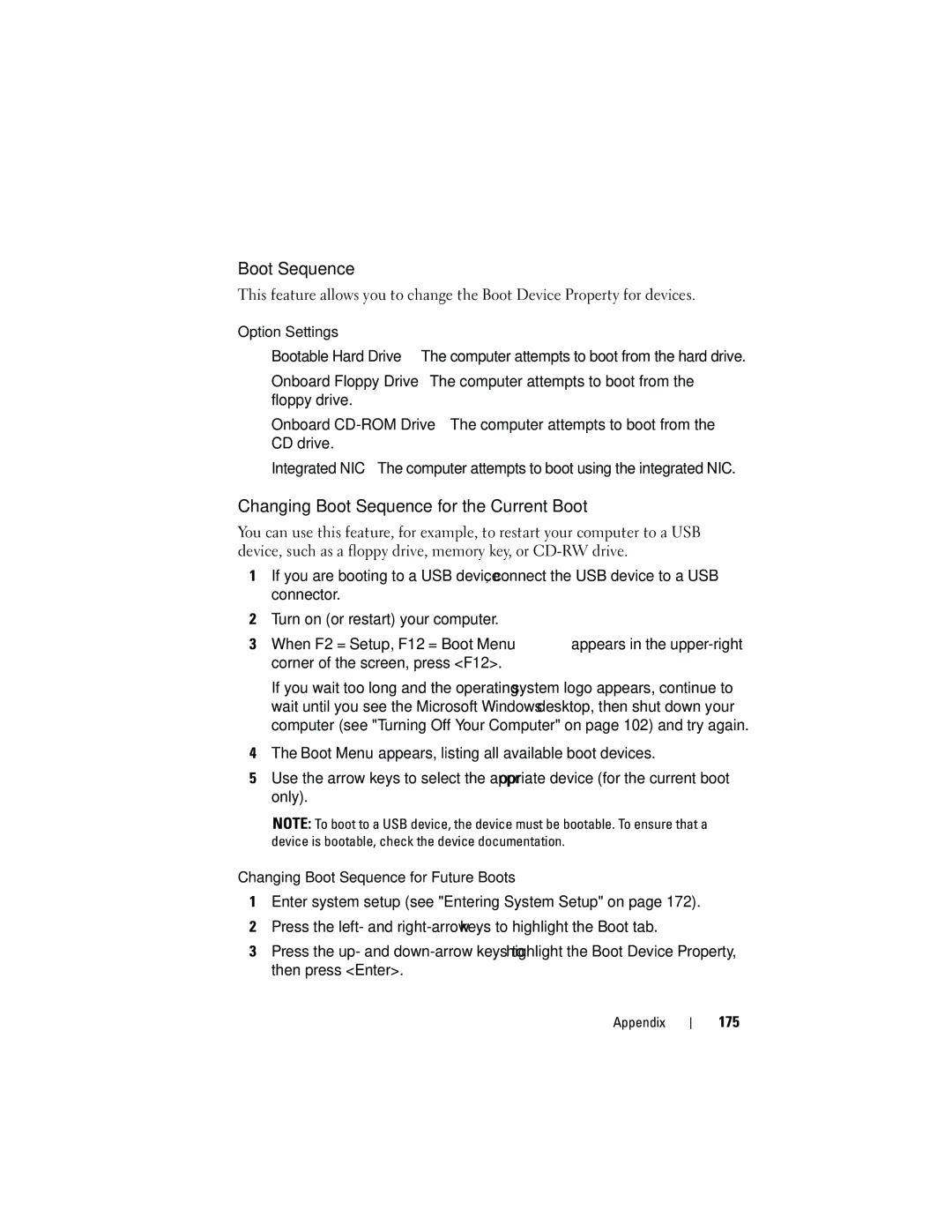 Dell 531S owner manual Changing Boot Sequence for the Current Boot, 175 