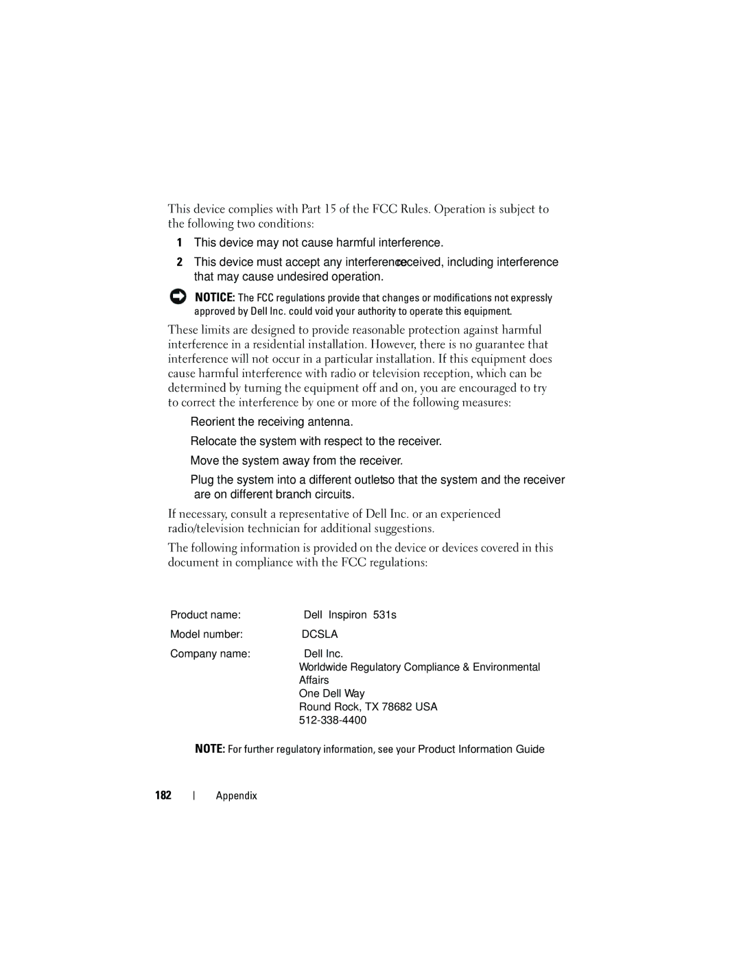 Dell 531S owner manual 182, Dcsla 