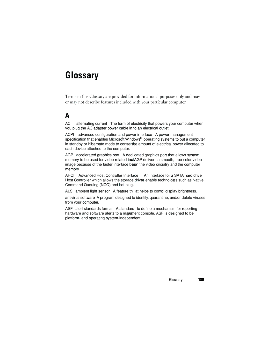 Dell 531S owner manual 189, Glossary 