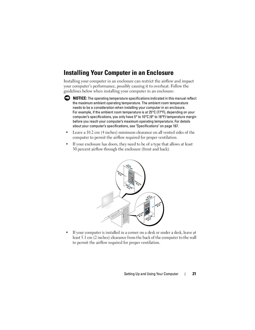 Dell 531S owner manual Installing Your Computer in an Enclosure 