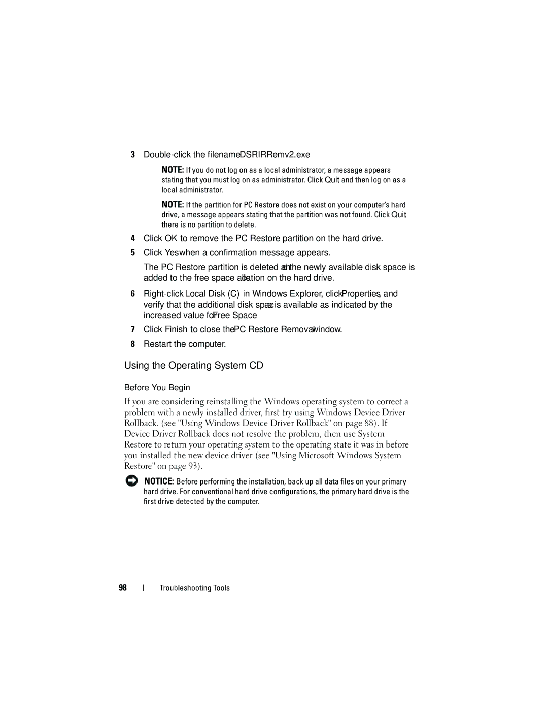 Dell 531S owner manual Using the Operating System CD, Before You Begin 