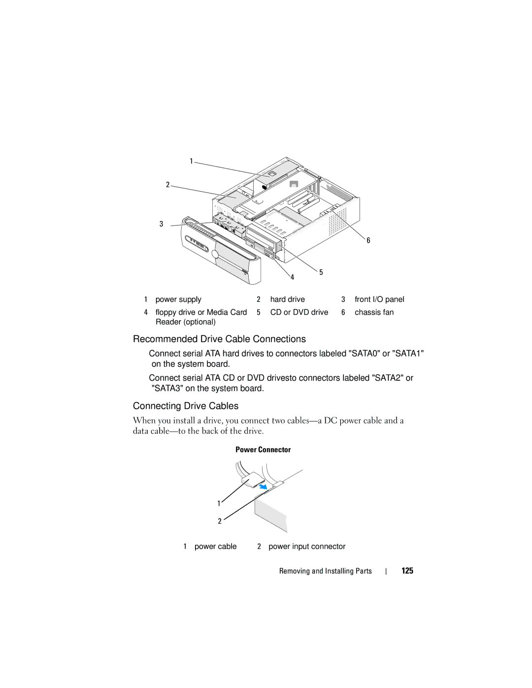 Dell 531S owner manual Recommended Drive Cable Connections, Connecting Drive Cables, 125 