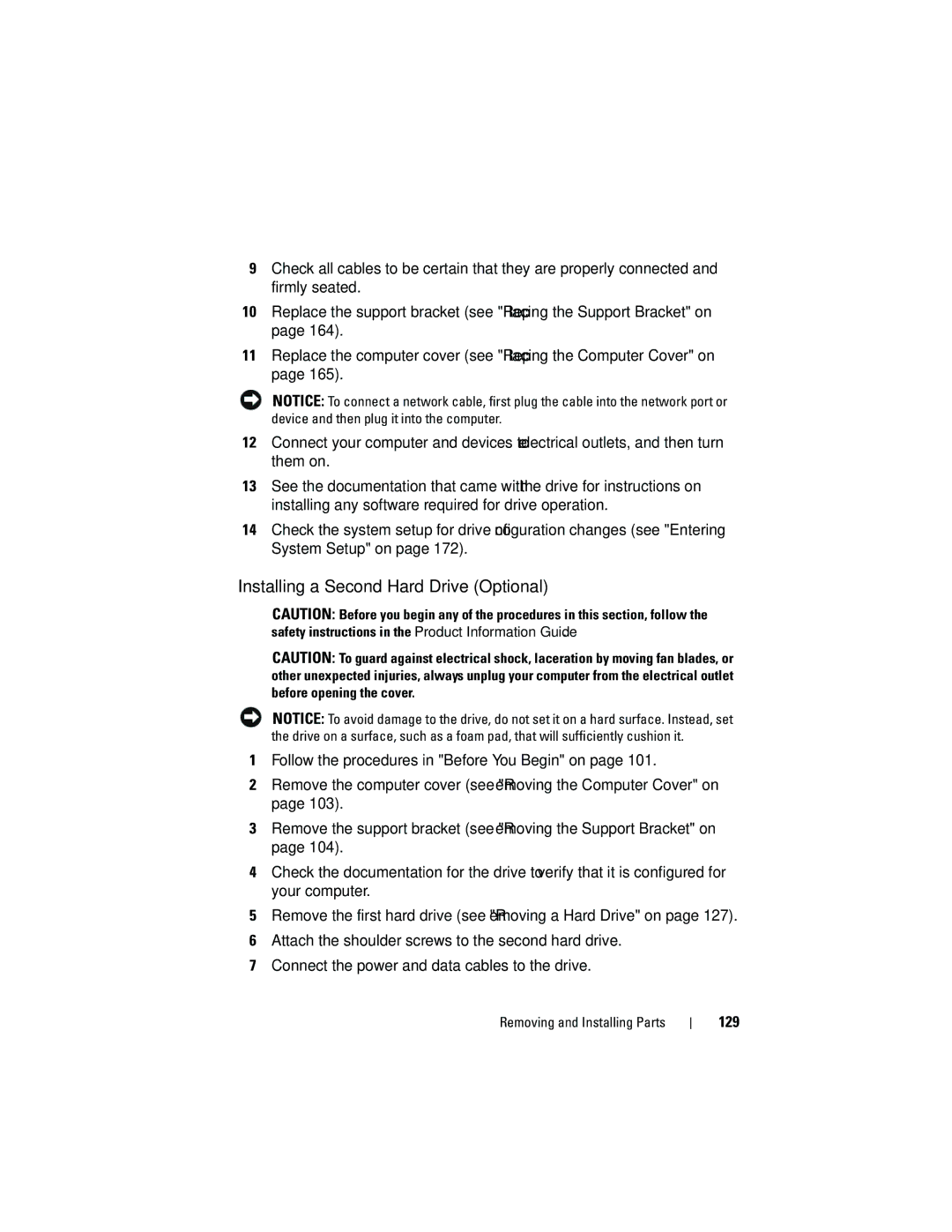 Dell 531S owner manual Installing a Second Hard Drive Optional, 129 