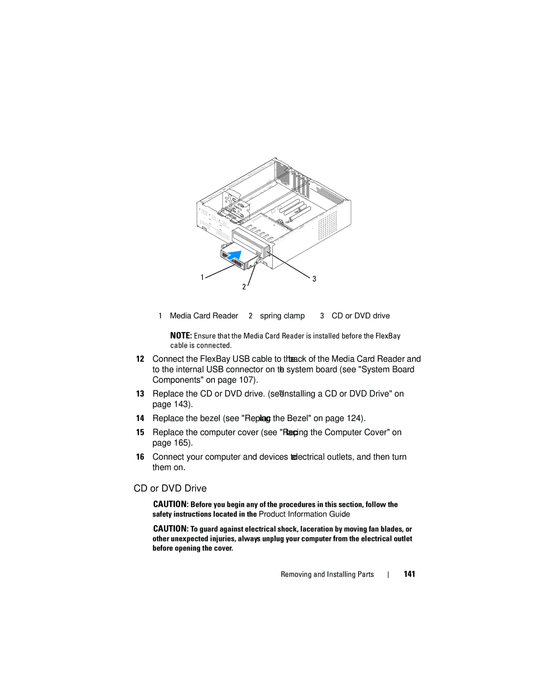 Dell 531S owner manual CD or DVD Drive, 141 