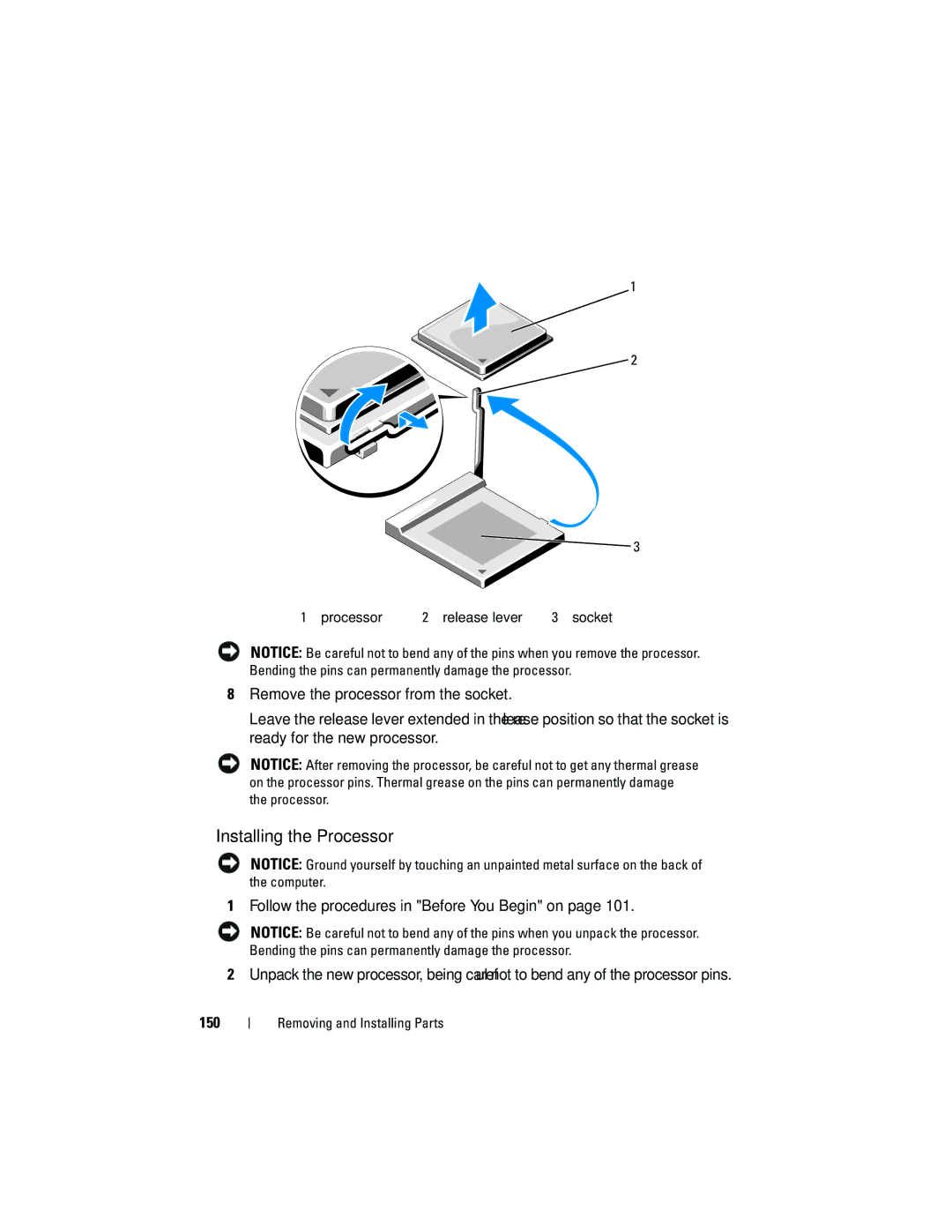 Dell 531S owner manual Installing the Processor 