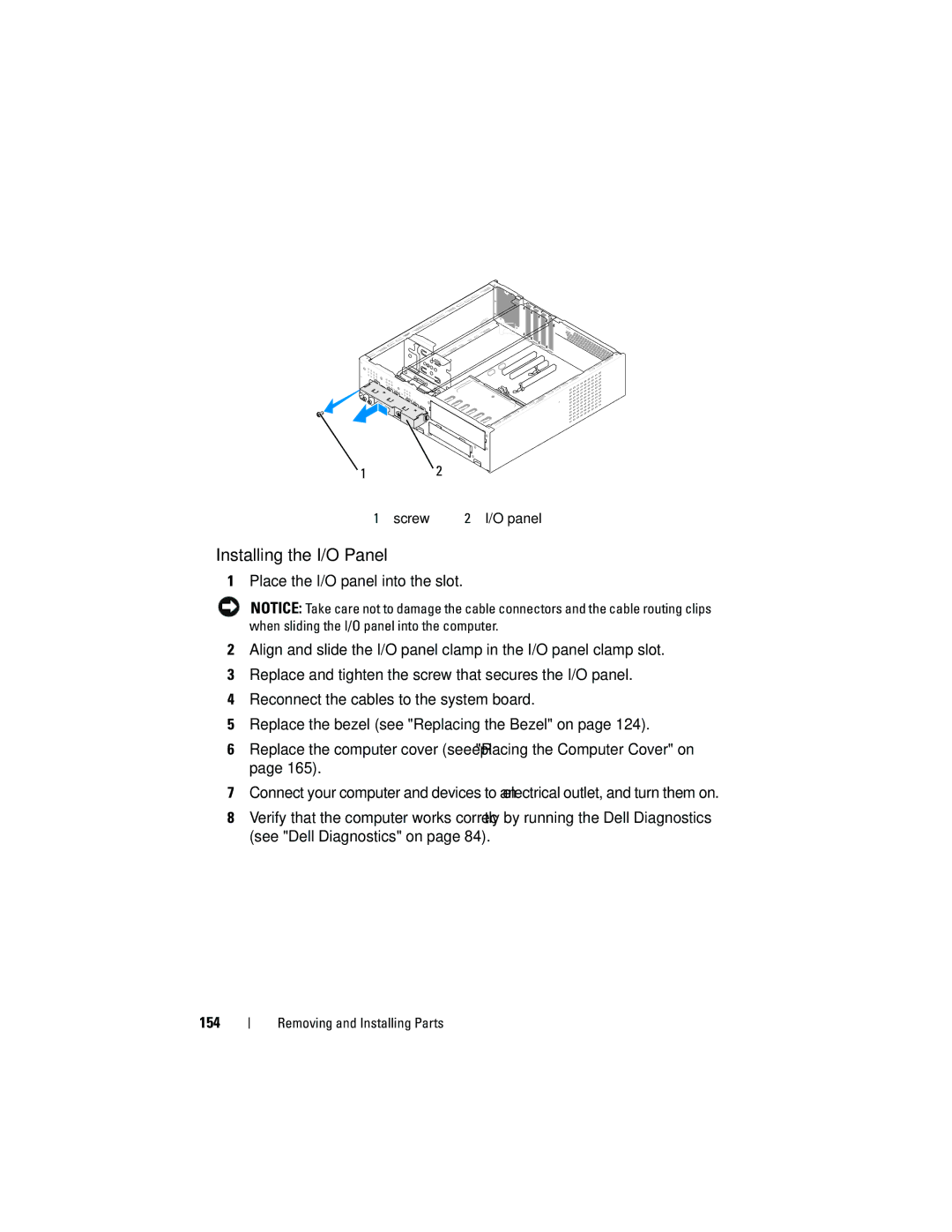 Dell 531S owner manual Installing the I/O Panel 