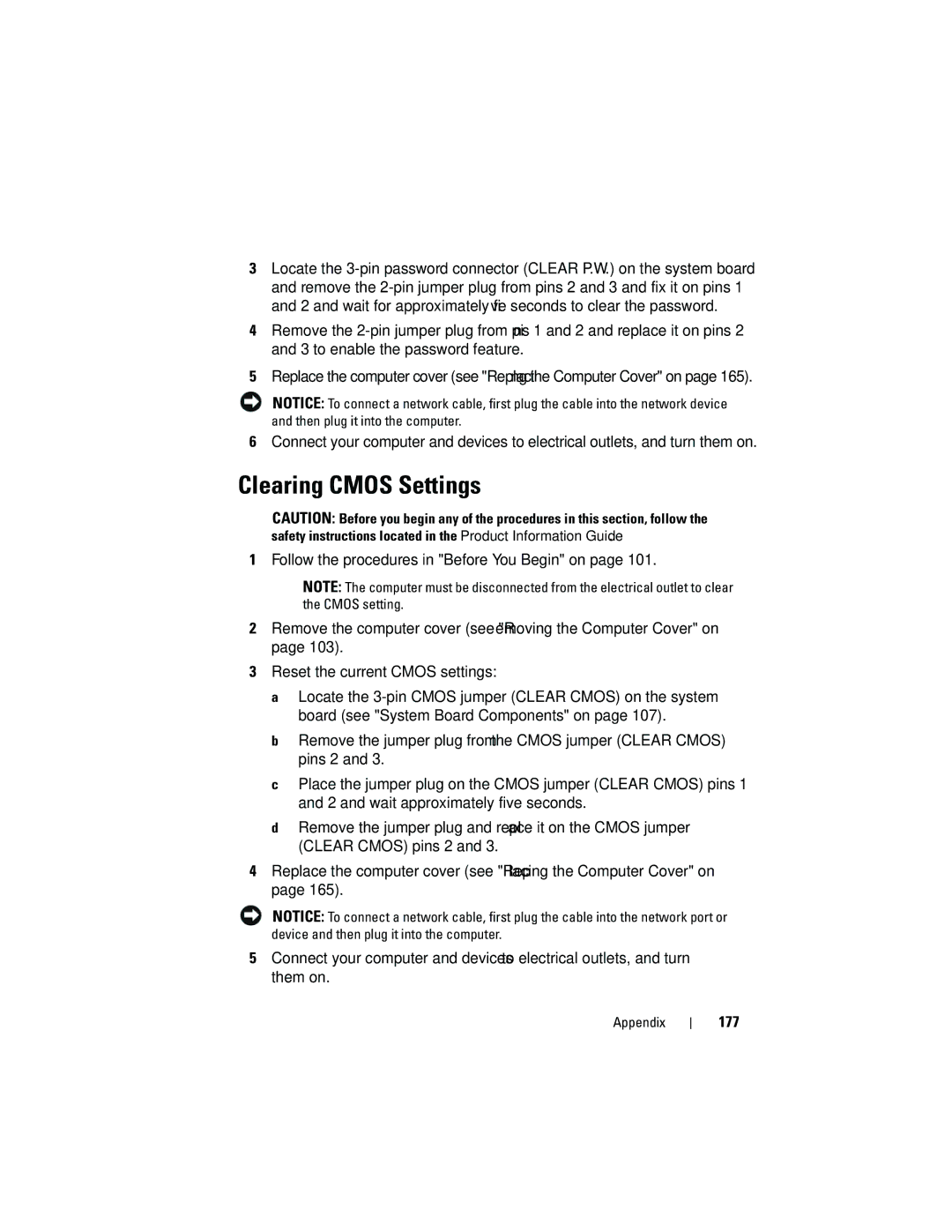 Dell 531S owner manual Clearing Cmos Settings, 177 