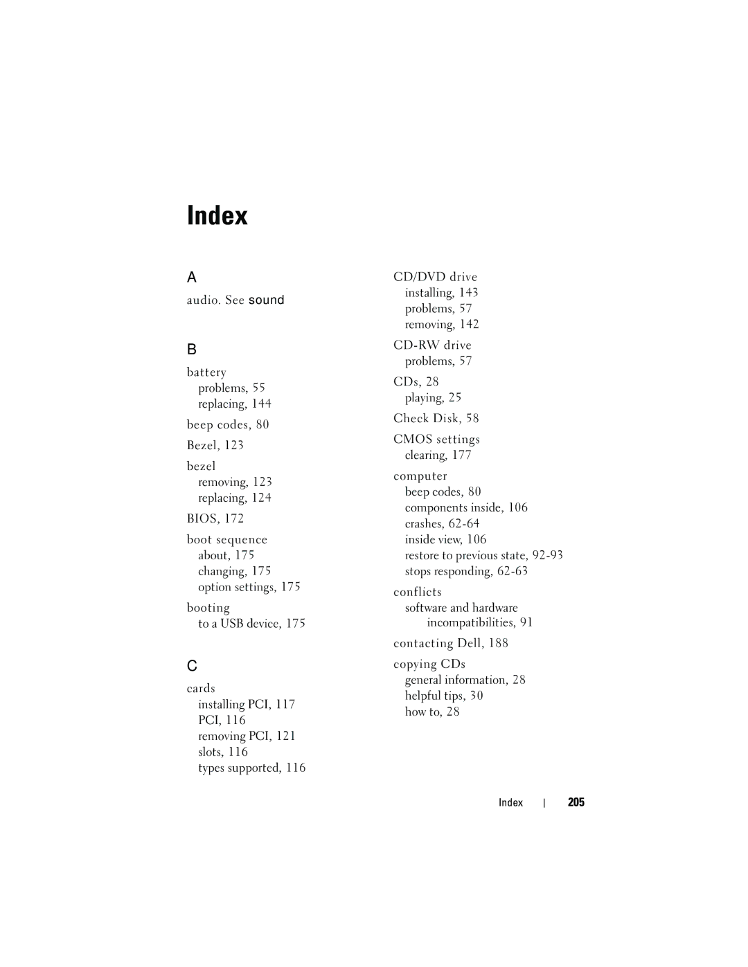 Dell 531S owner manual 205, Index 