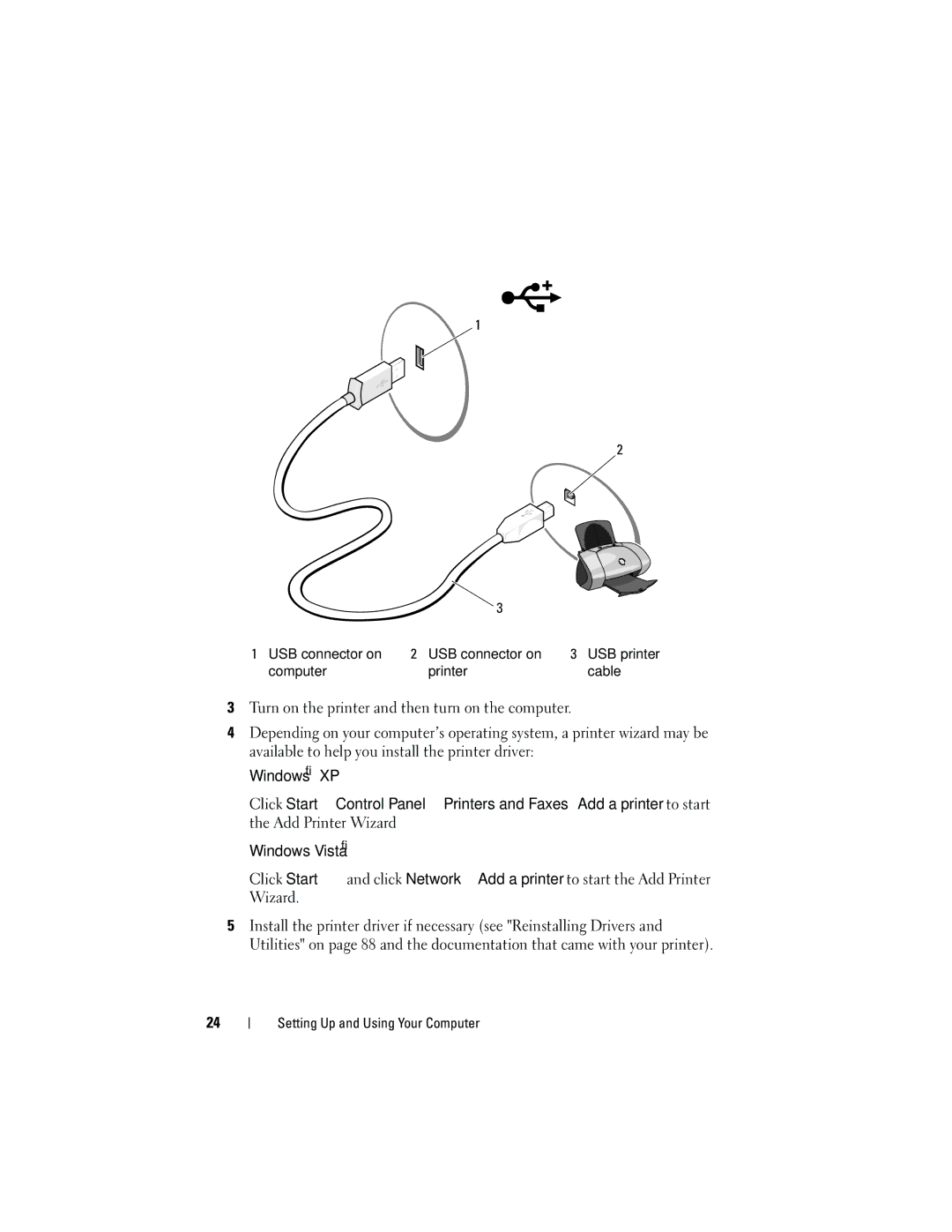 Dell 531S owner manual USB connector on USB printer Computer Printer Cable 