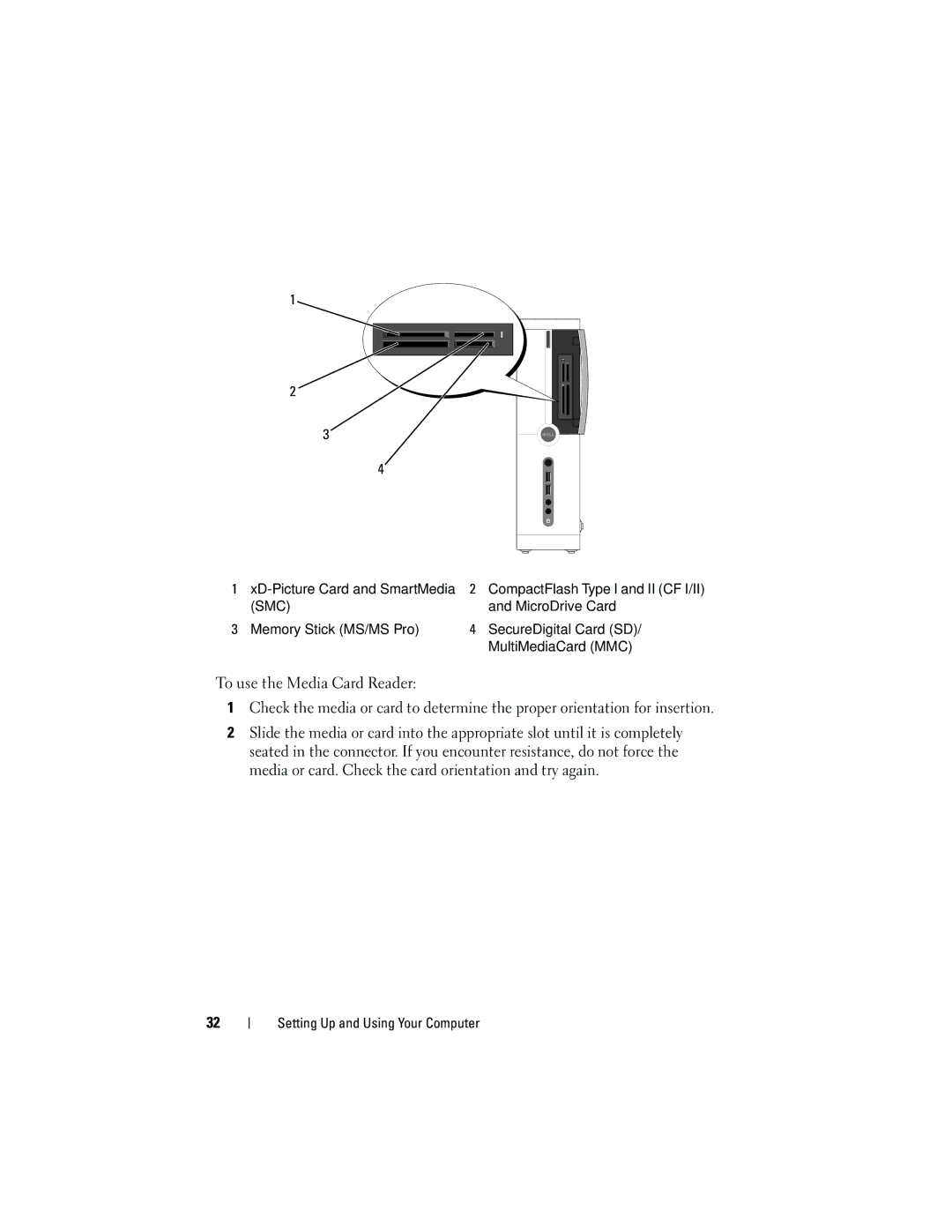 Dell 531S owner manual To use the Media Card Reader 