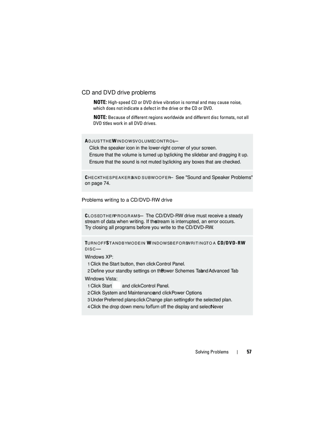 Dell 531S owner manual CD and DVD drive problems, Problems writing to a CD/DVD-RW drive 