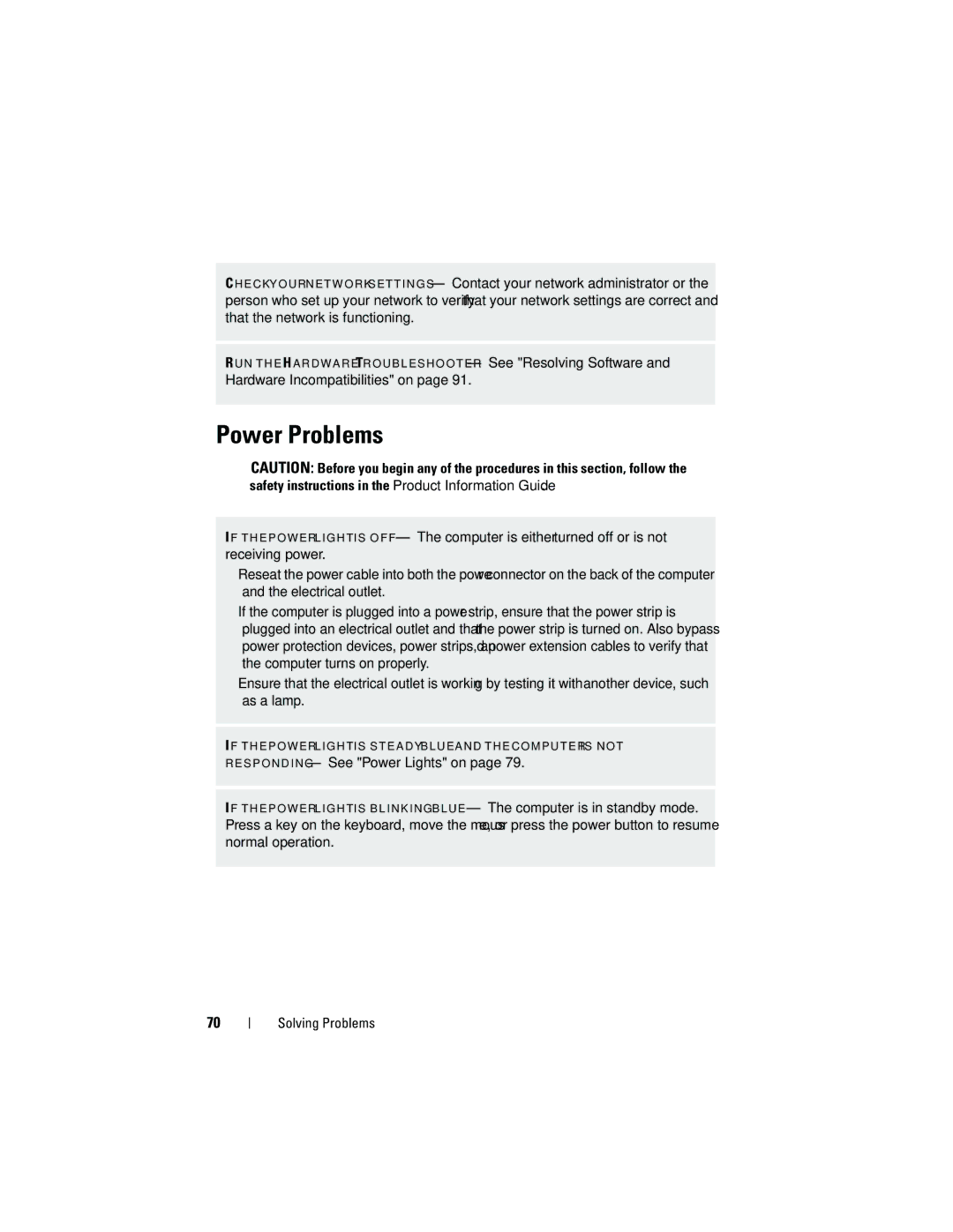 Dell 531S owner manual Power Problems 