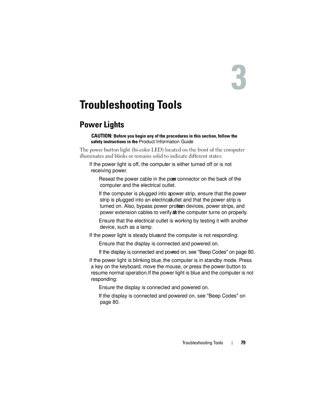 Dell 531S owner manual Power Lights, Troubleshooting Tools 