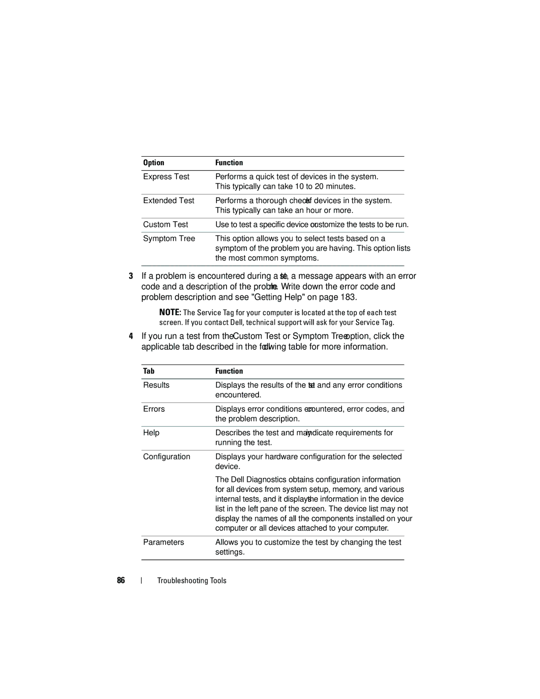 Dell 531S owner manual OptionFunction 