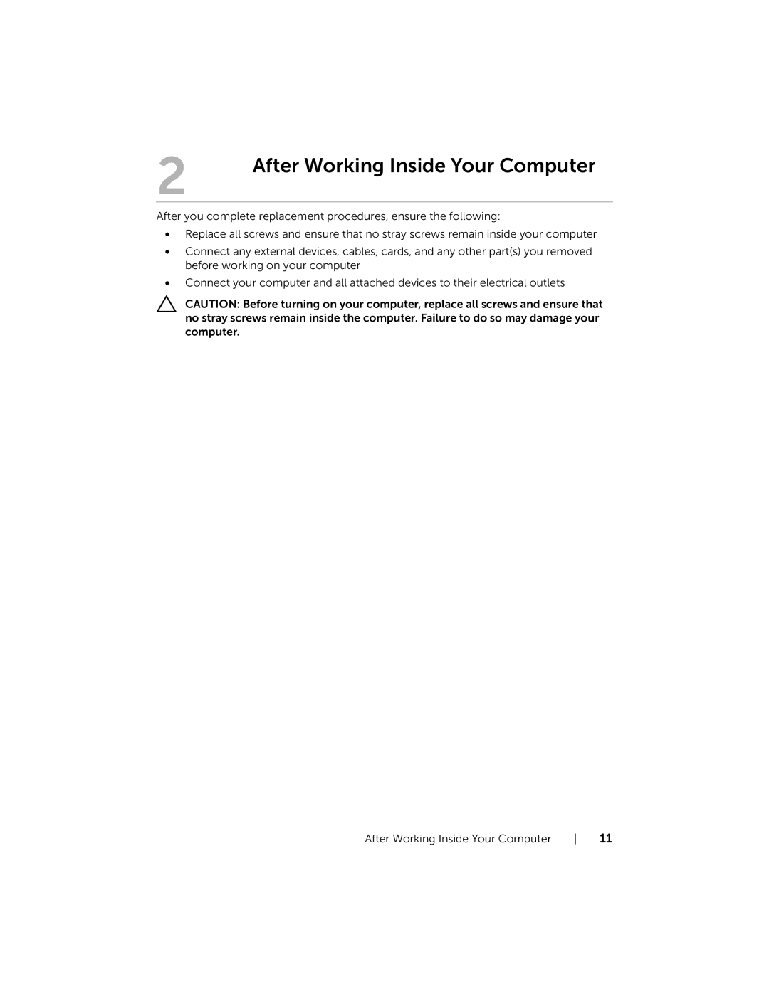 Dell 5323 owner manual After Working Inside Your Computer 