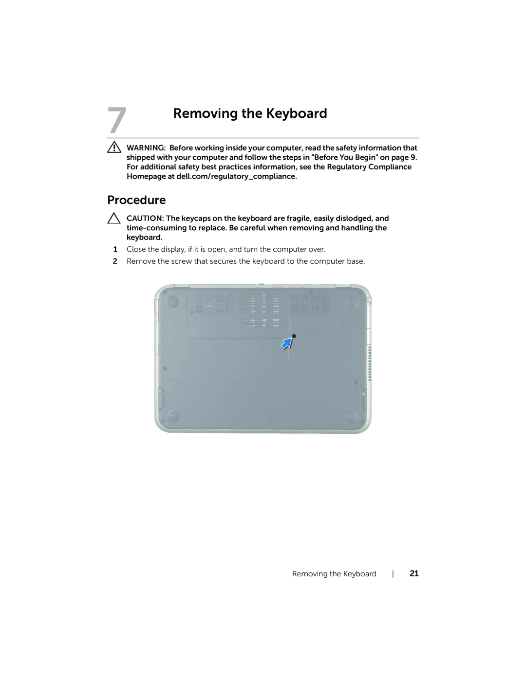 Dell 5323 owner manual Removing the Keyboard 